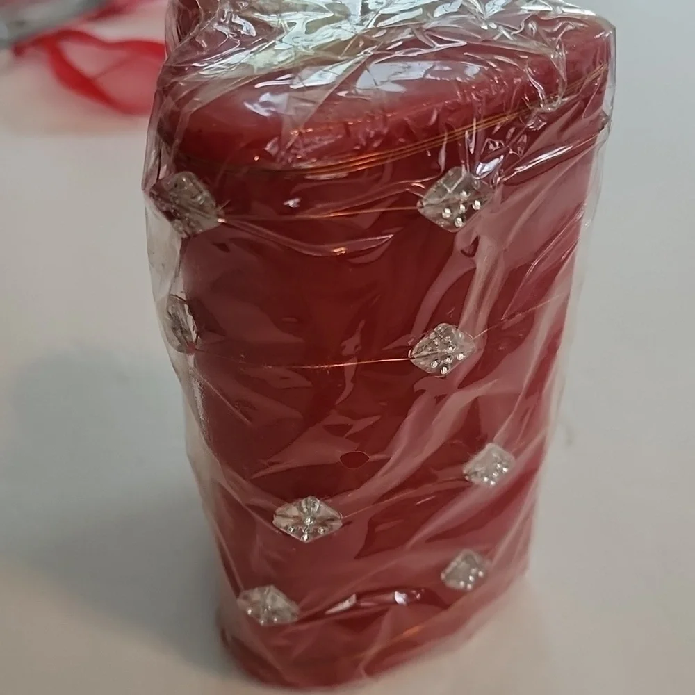 Wire And Crystal Wrapped Heart Shaped Pillar Candle Organza Ribbon Bow